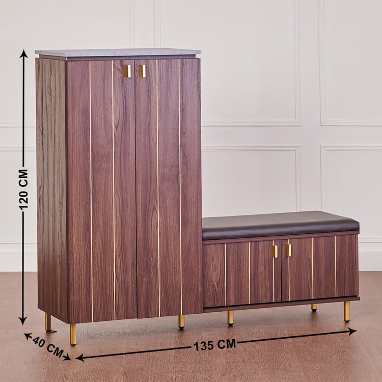 Roger 18 Pairs Shoe Cabinet with Cushion Seat - Brown