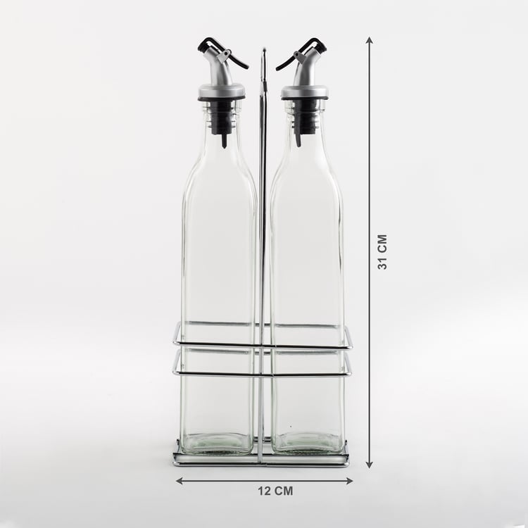 Pacific Blithe Set of 2 Glass Oil Bottles with Stand - 500ml