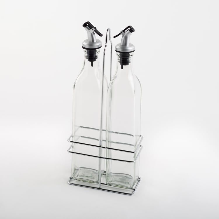 Pacific Blithe Set of 2 Glass Oil Bottles with Stand - 500ml