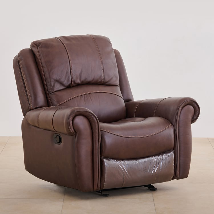 (Refurbished) Cape Half Leather 1-Seater Recliner - Brown