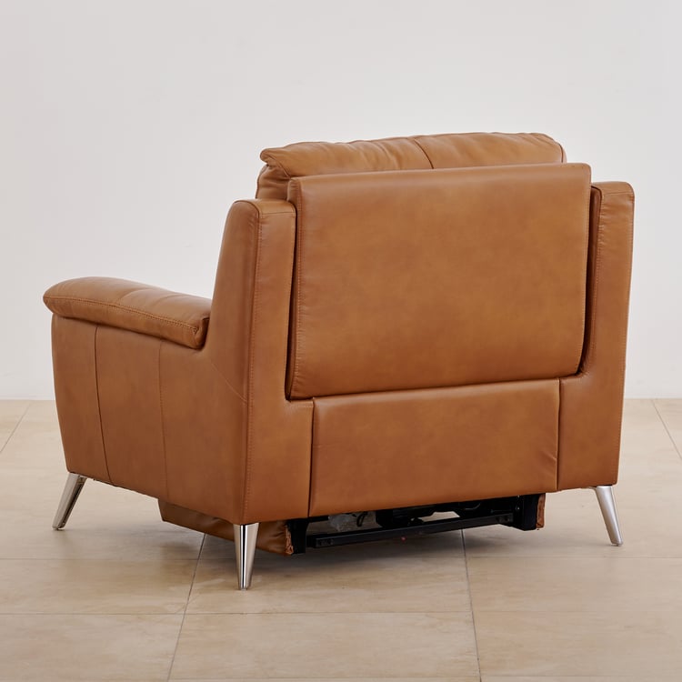 (Refurbished) Reims Half Leather 1-Seater Electric Recliner - Brown