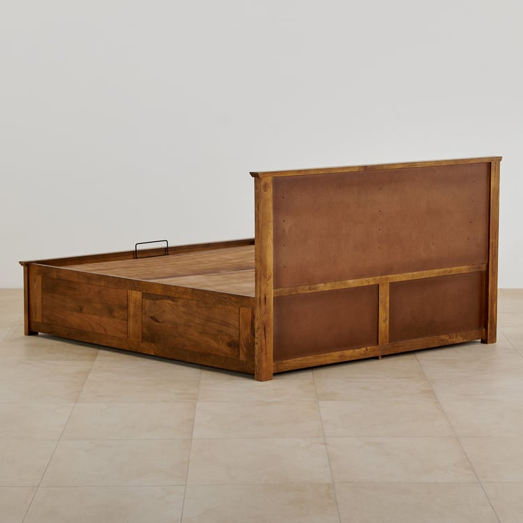 Adana Taavi Mango Wood King Bed with Hydraulic Storage  - Brown