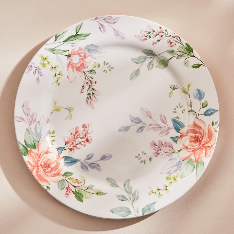 Moksha Iron Stone Floral Printed Dinner Plate - 28cm