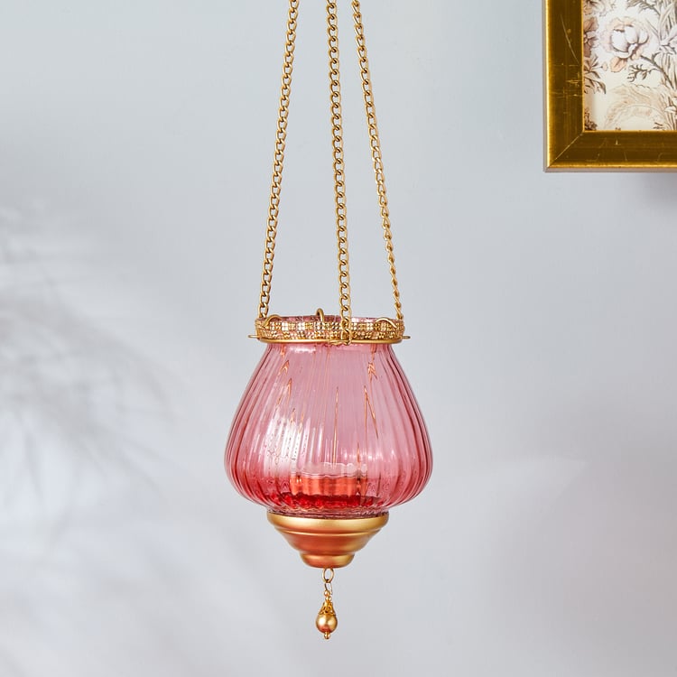 Bleam Glass and Iron Hanging T-Light Holder