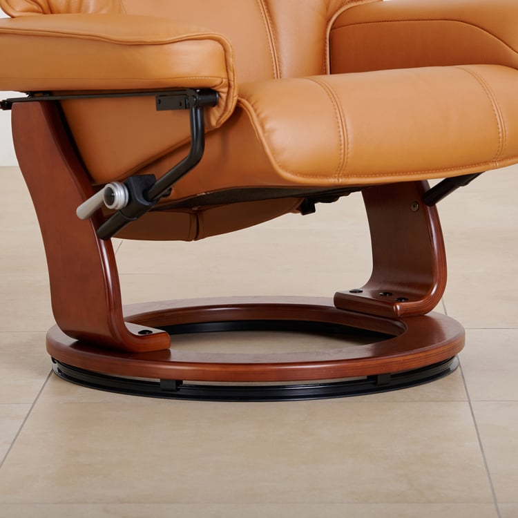 Silas Faux Leather Revolving 1-Seater Lounge Recliner with Foot Stool - Brown
