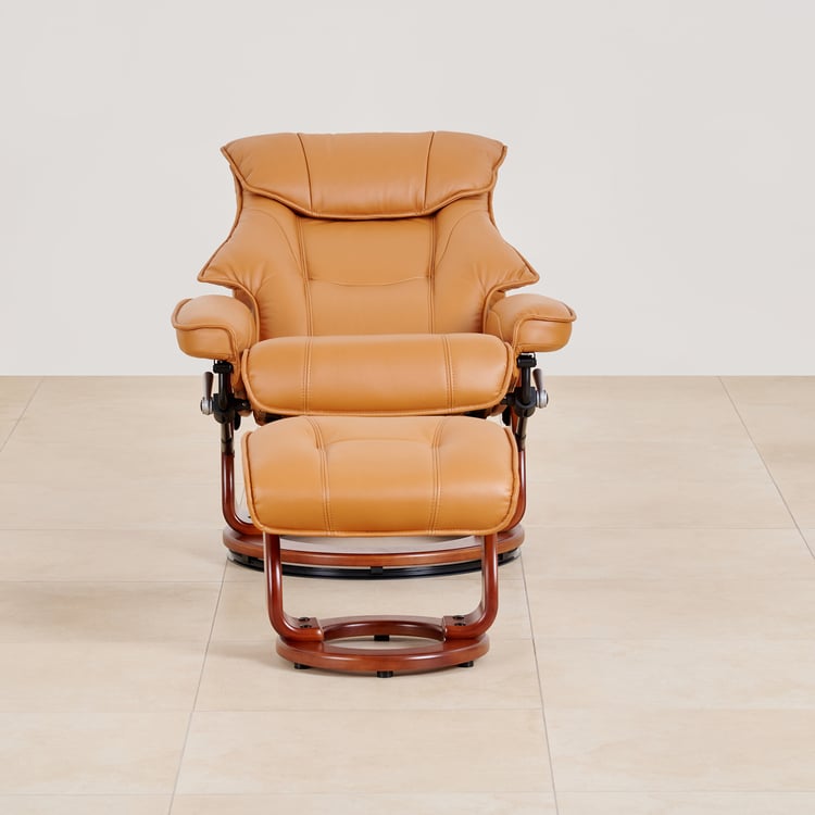 Silas Faux Leather Revolving 1-Seater Lounge Recliner with Foot Stool - Brown