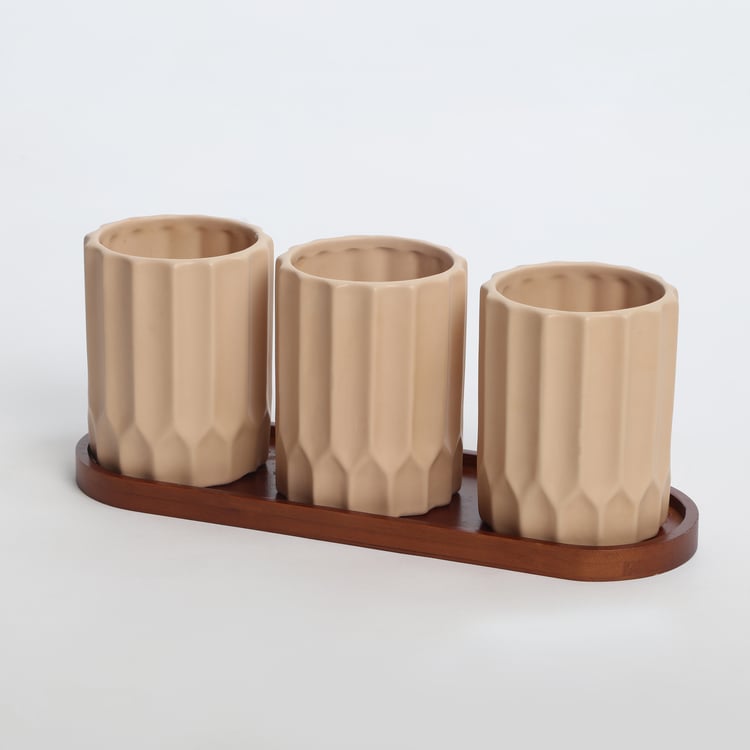 Gloria Set of 3 Ceramic Planters with Tray