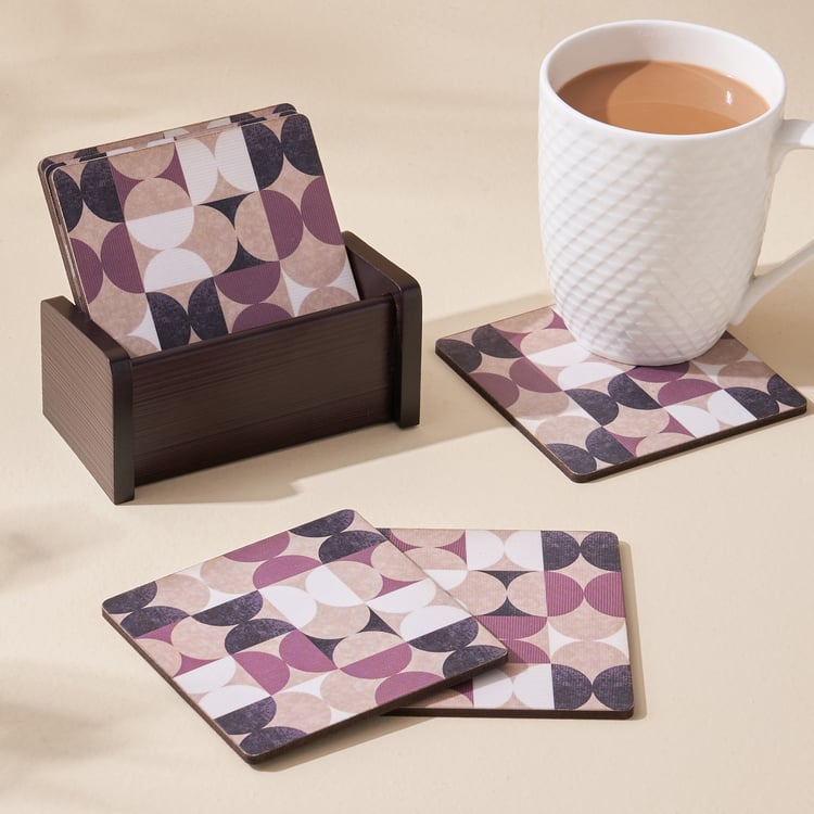 Gracie Set of 6 Wooden Printed Coasters with Holder
