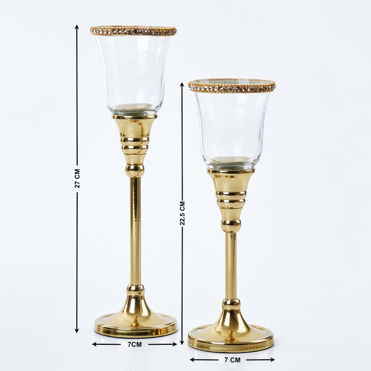 Fables Blane Set of 2 Glass Pedestal T-Light Holders