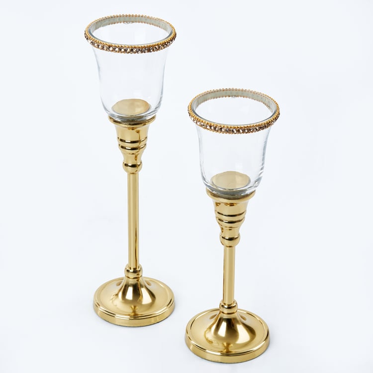 Fables Blane Set of 2 Glass Pedestal T-Light Holders