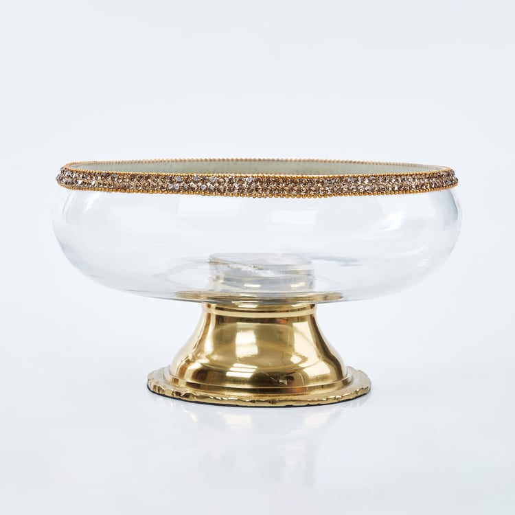 Fables Blane Glass Decorative Bowl with Metal Base