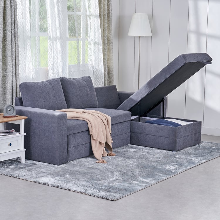 Woodland Fabric 2-Seater Storage Sofa Bed with Chaise - Grey