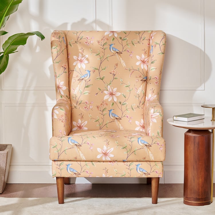 Dastkari Fabric Wing Chair - Peach