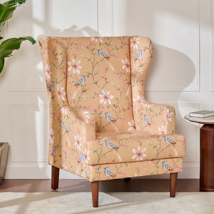Dastkari Fabric Wing Chair - Peach