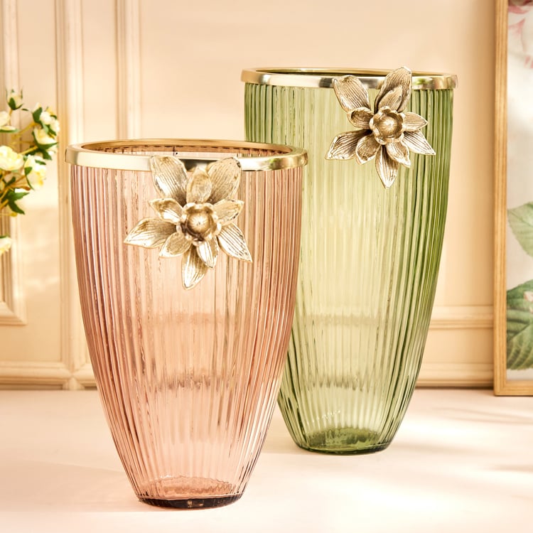 Moksha Glass Ribbed Floral Vase