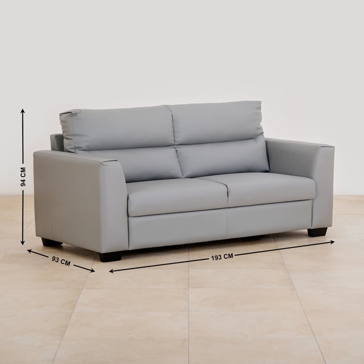 Ellora Faux Leather 3-Seater Sofa - Grey