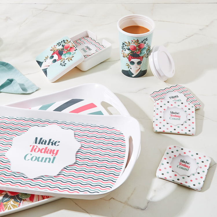 Raisa Pastel Retro Set of 4 Melamine Printed Coasters with Holder