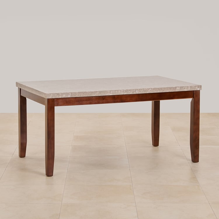 (Refurbished) Oxville Marble 6-Seater Dining Table - Brown
