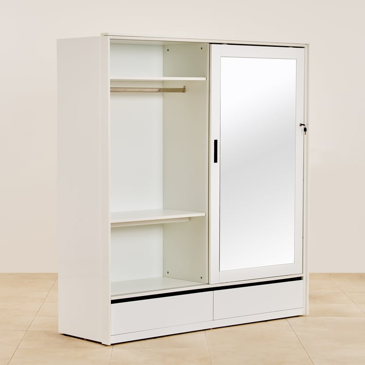 Polaris 2-Door Sliding Wardrobe with Mirror- White