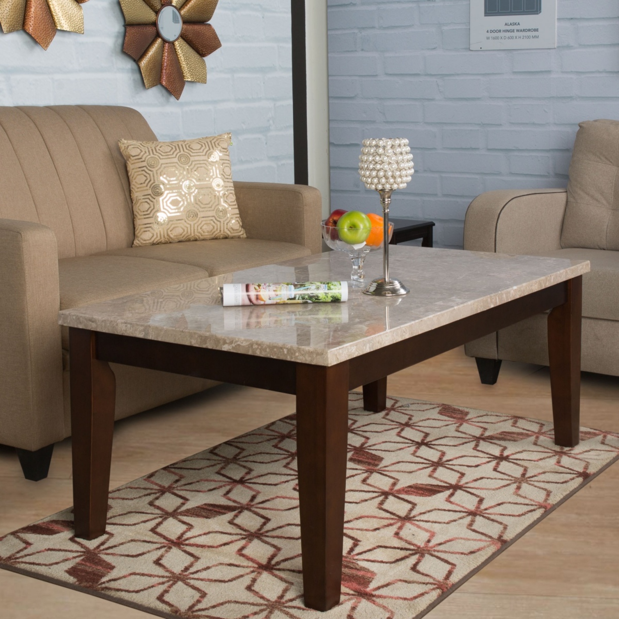 Geneva Oxville Marble Top Coffee Table - Brown