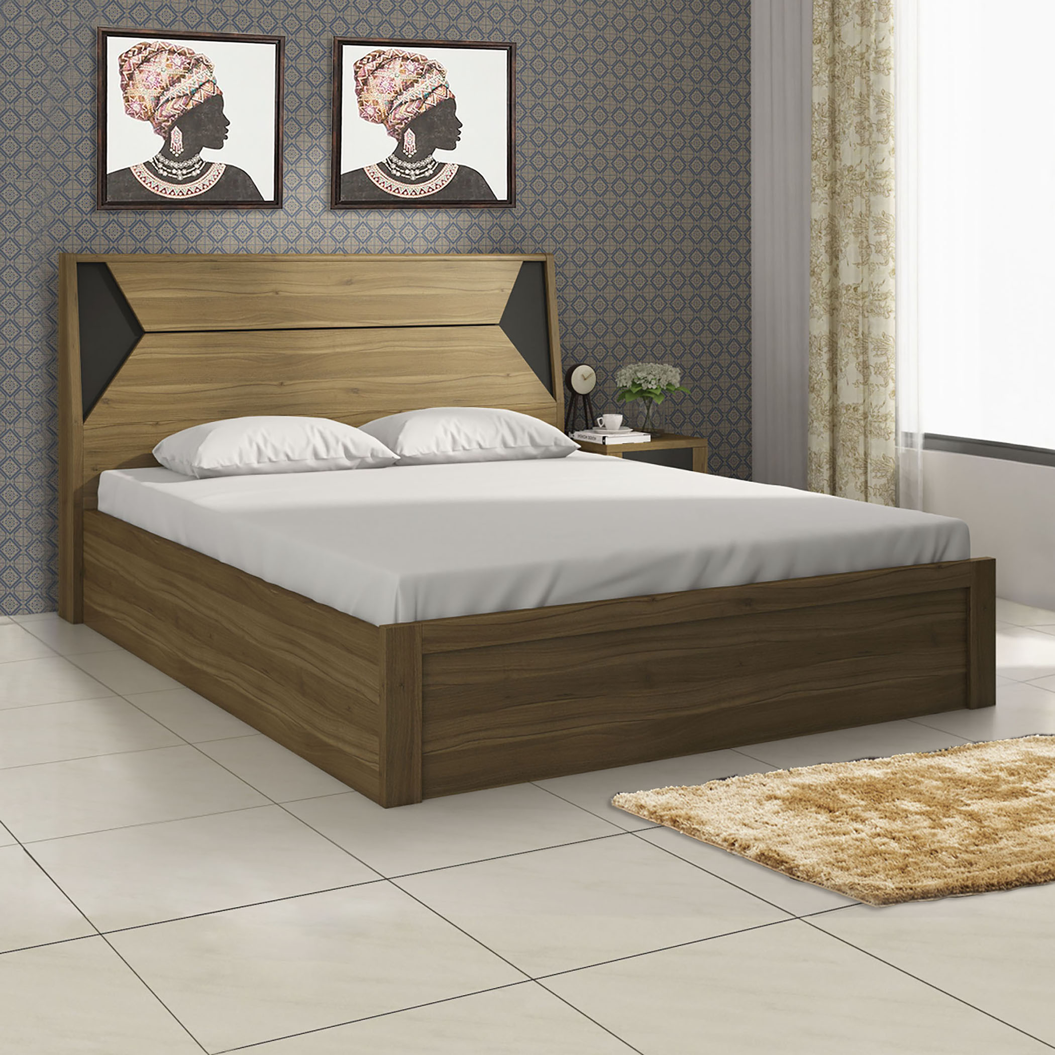 Quadro Edge King Bed with Hydraulic Storage - Brown