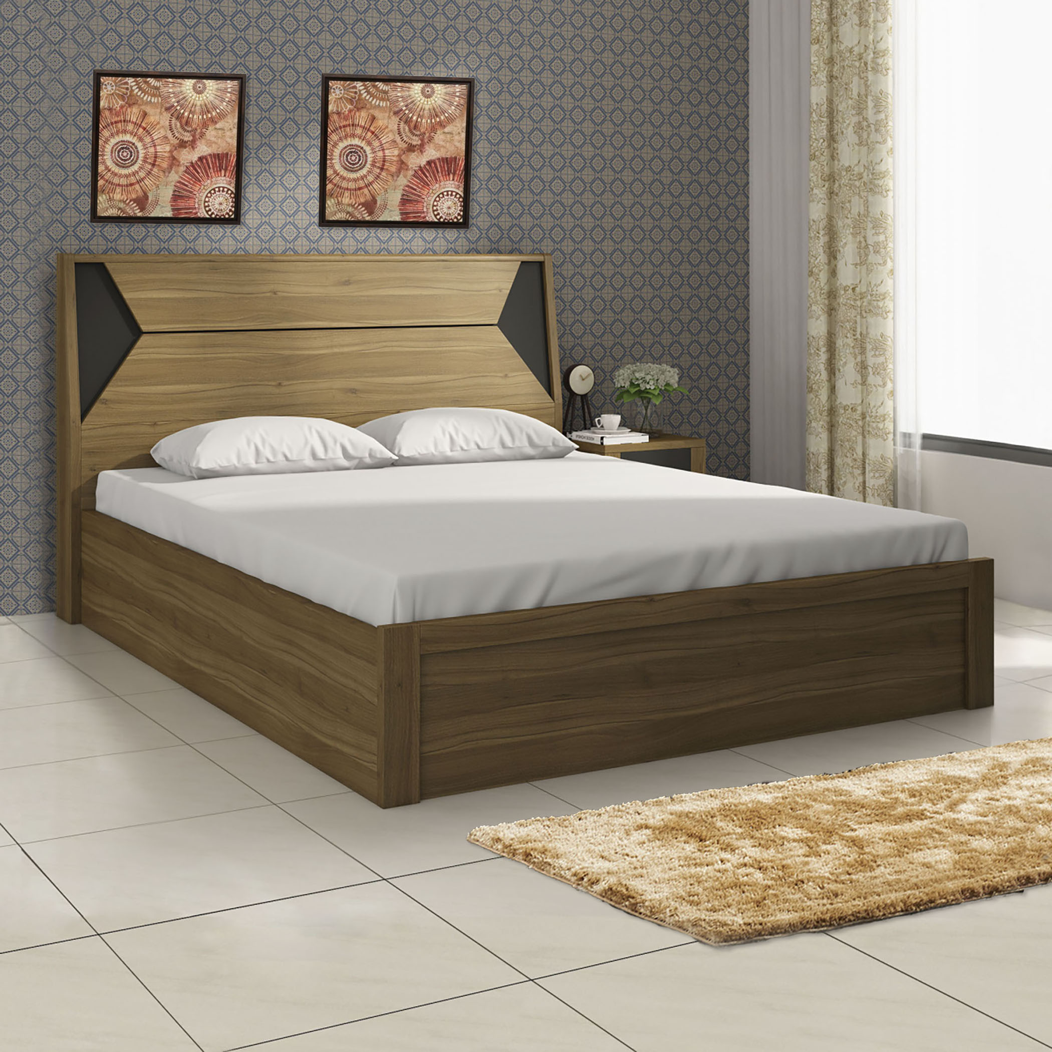Quadro Edge Queen Bed with Hydraulic Storage - Brown