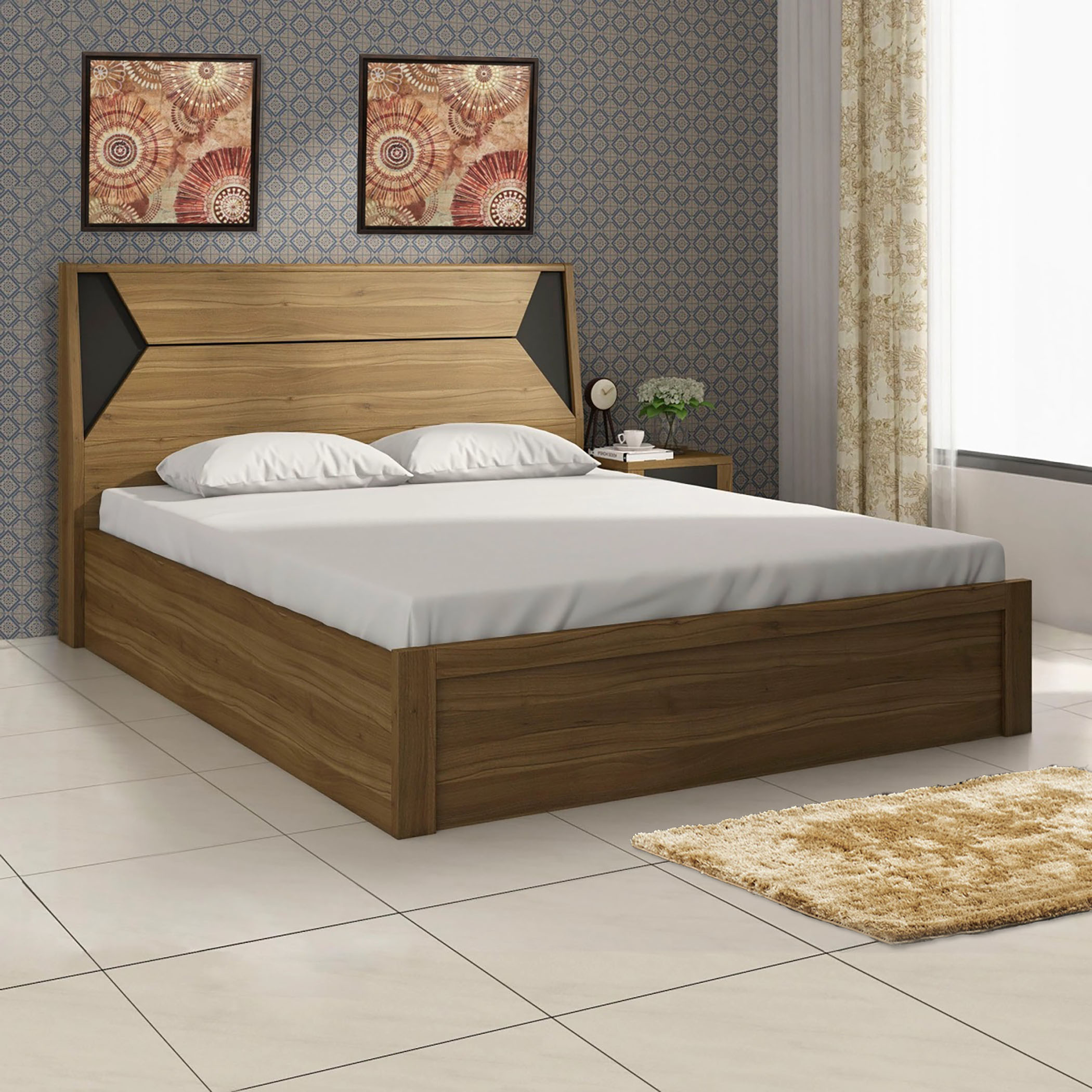 Quadro Edge Queen Bed with Box Storage - Brown