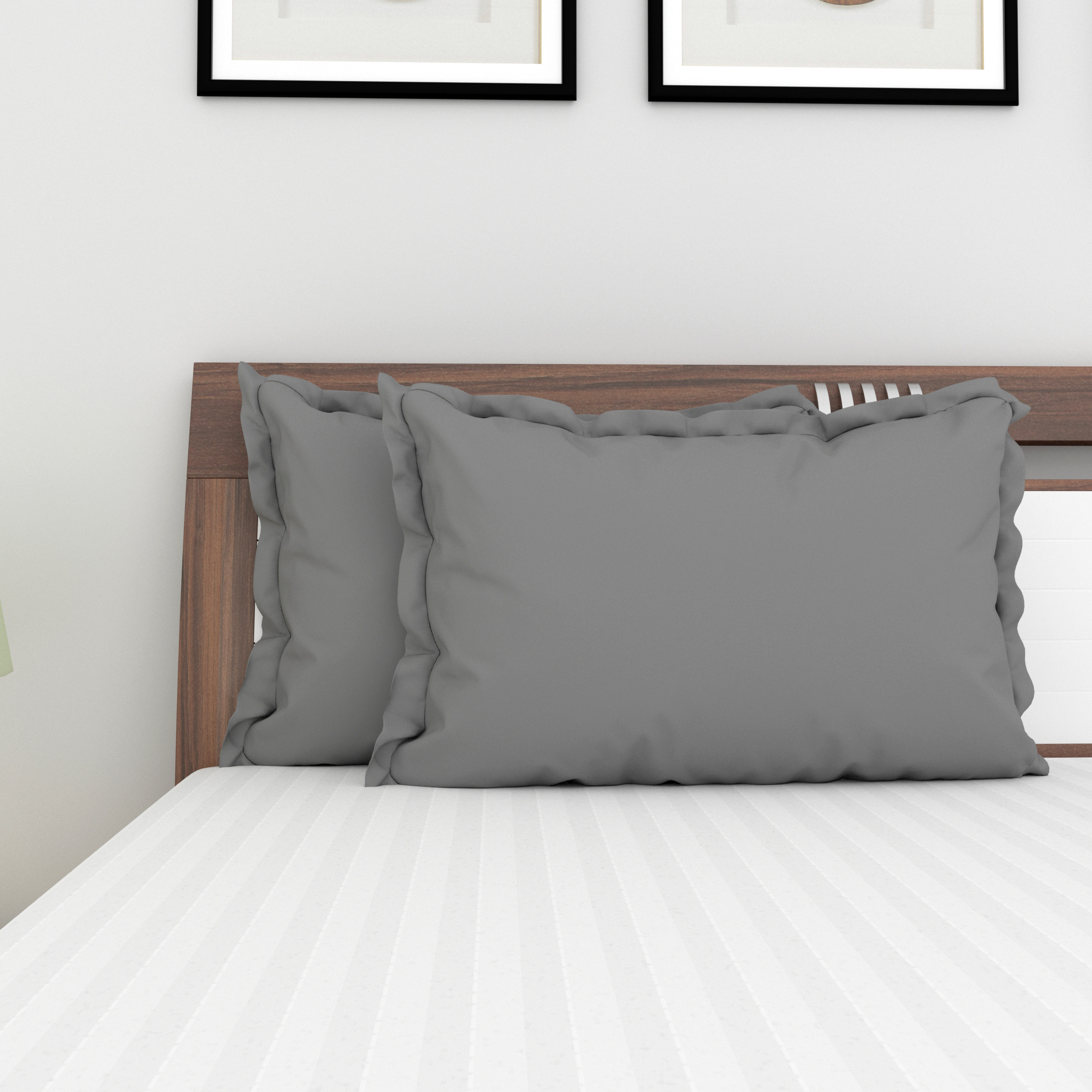 Colour Connect Solid Cotton Pillow Case - Set of 2 - 45 x 70 cm Grey