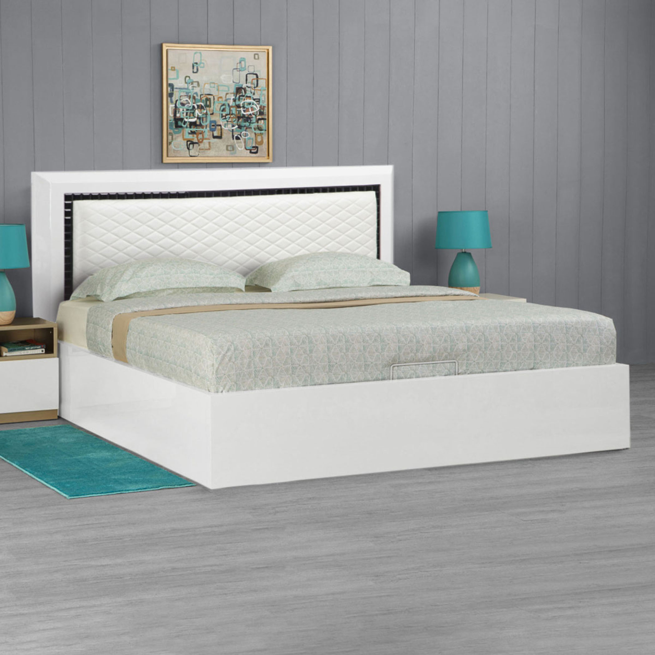 Helen King Bed with Hydraulic Storage - White