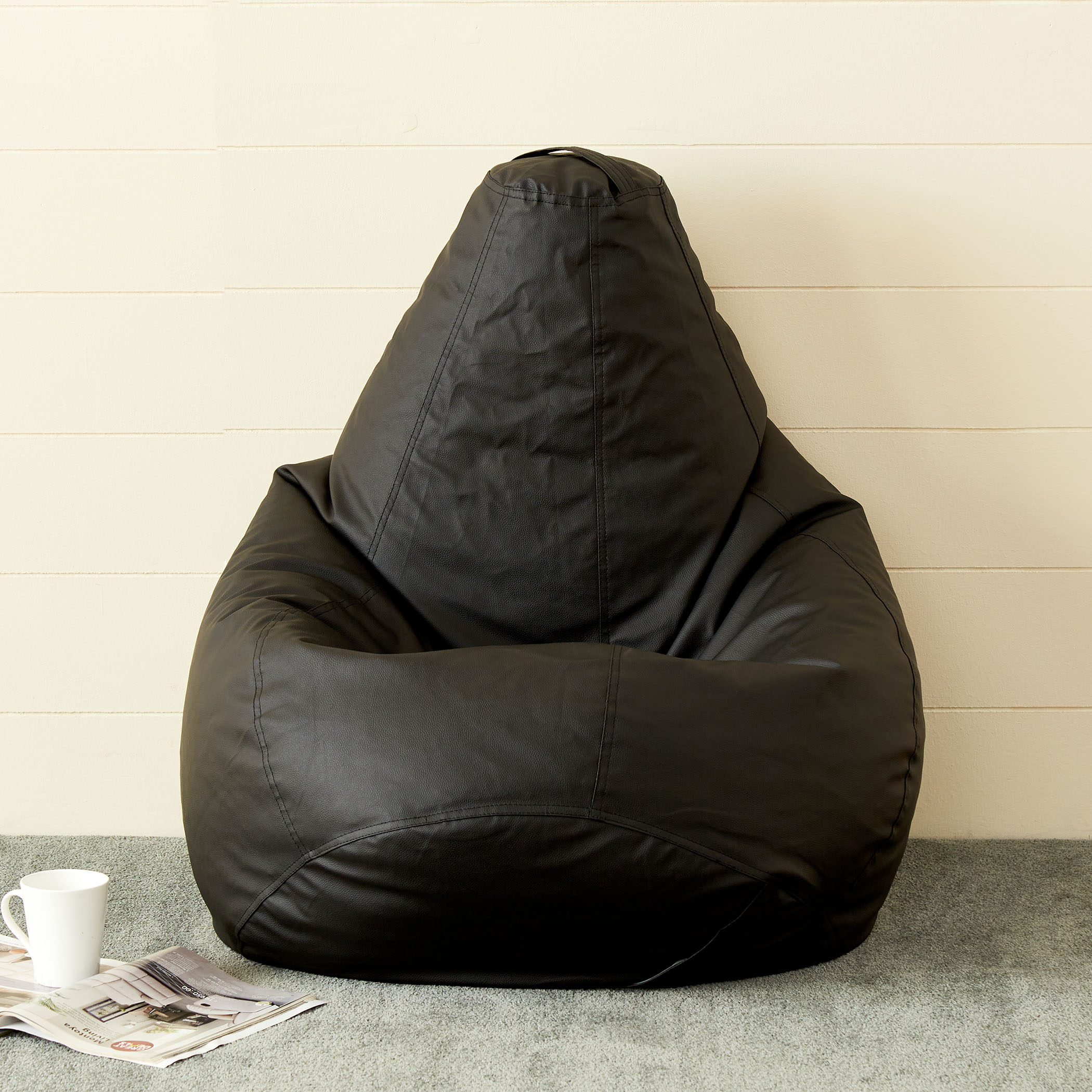 Flabby Faux Leather XXL Bean Bag with Beans - Black