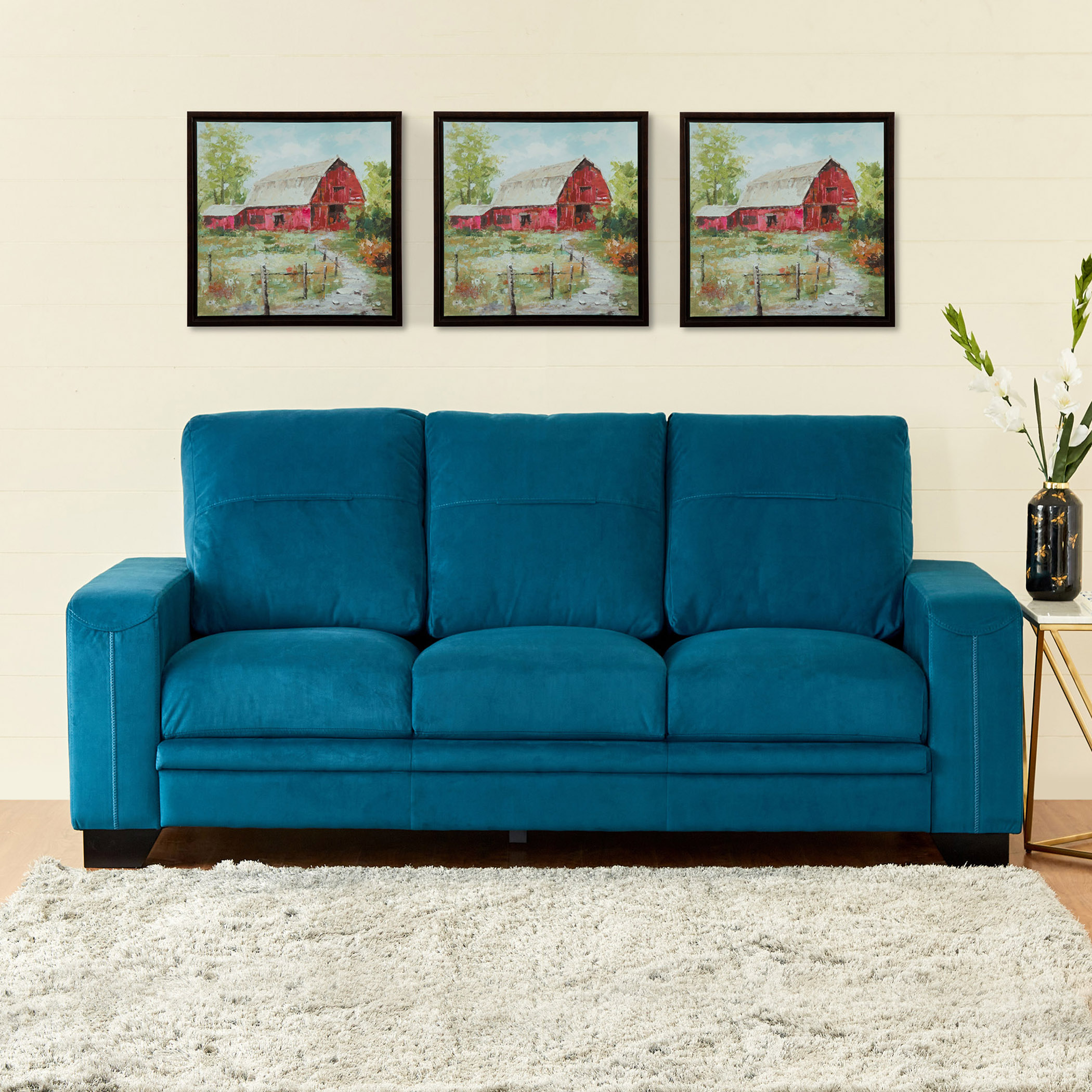 Quebec Fabric 3 Seater Sofa Blue