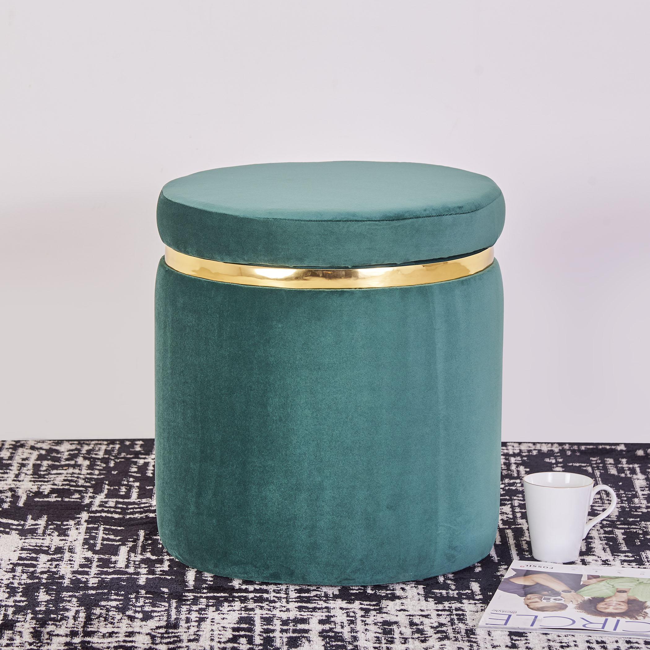 Monarch Fabric Ottoman with Storage - Teal