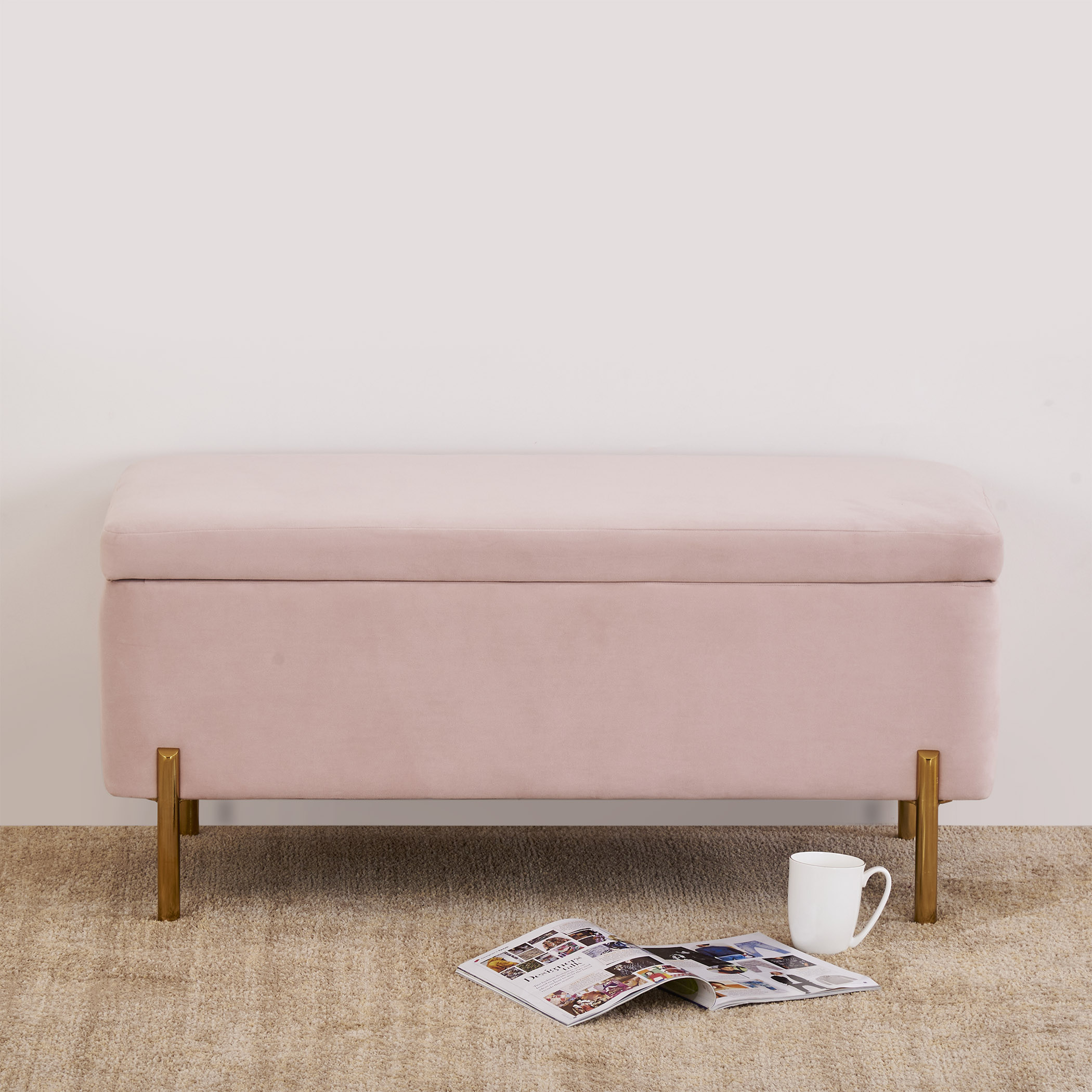 Monarch Fabric Bench with Storage - Pink