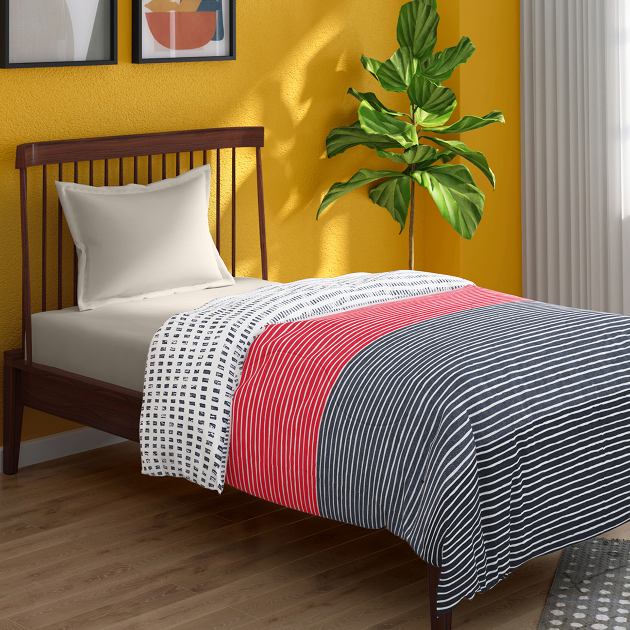 PORTICO Hashtag Multicolour Striped Cotton Single Comforter - 152x220cm