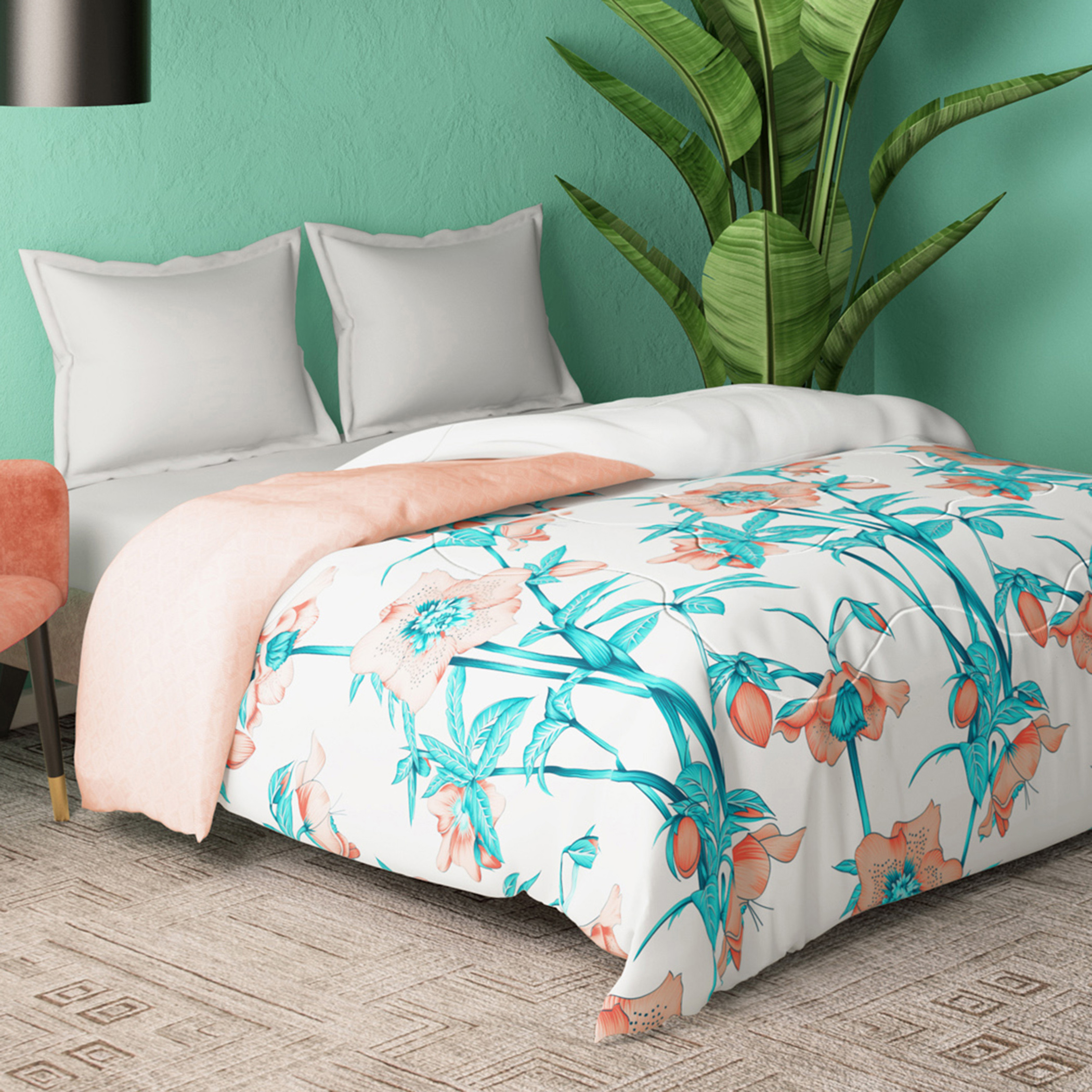 PORTICO Cadence Pink Printed Reversible Cotton King Comforter - 224x274cm