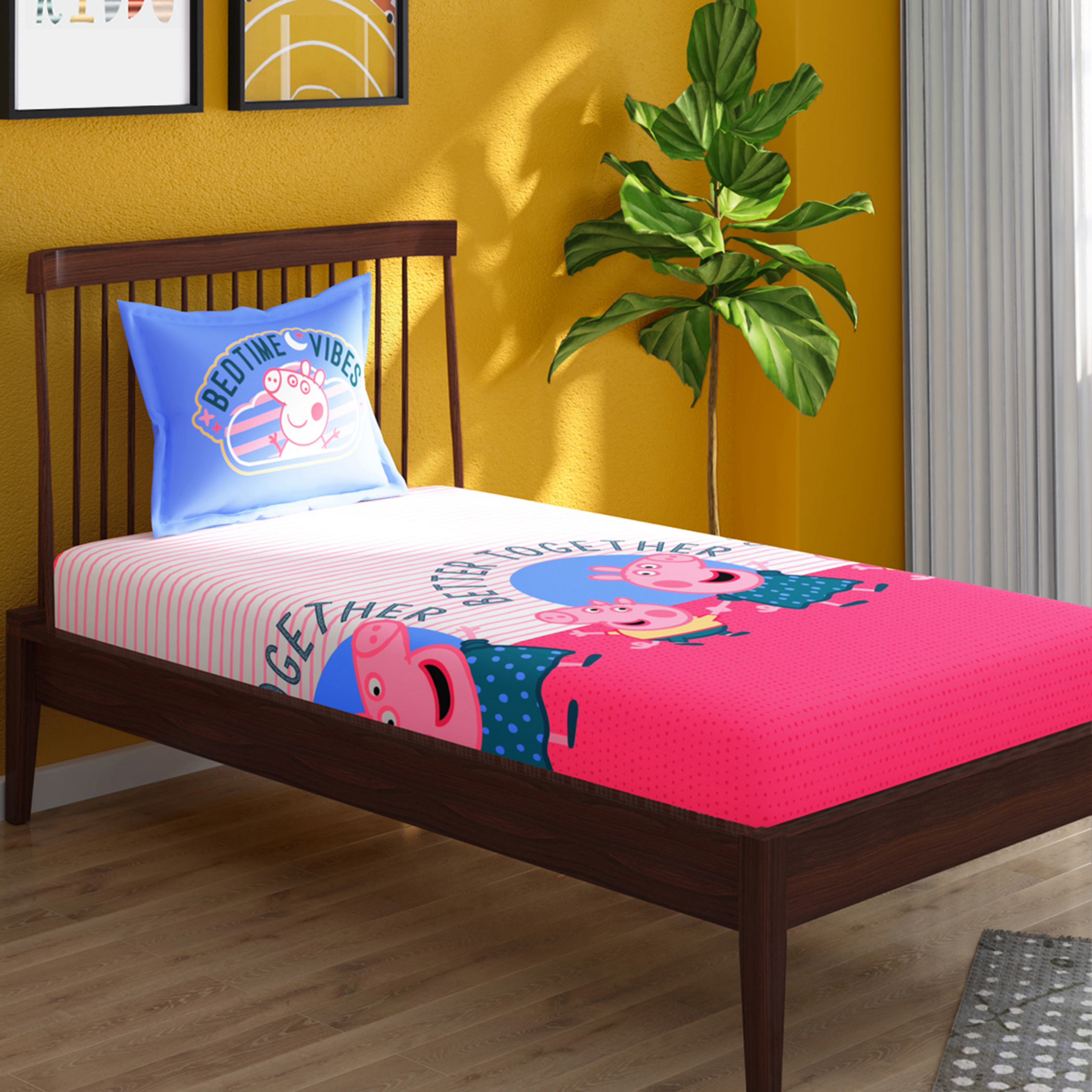 PORTICO License Pink Peppa Pig Printed Single Bedsheet Set - 150x224cm - 2Pcs