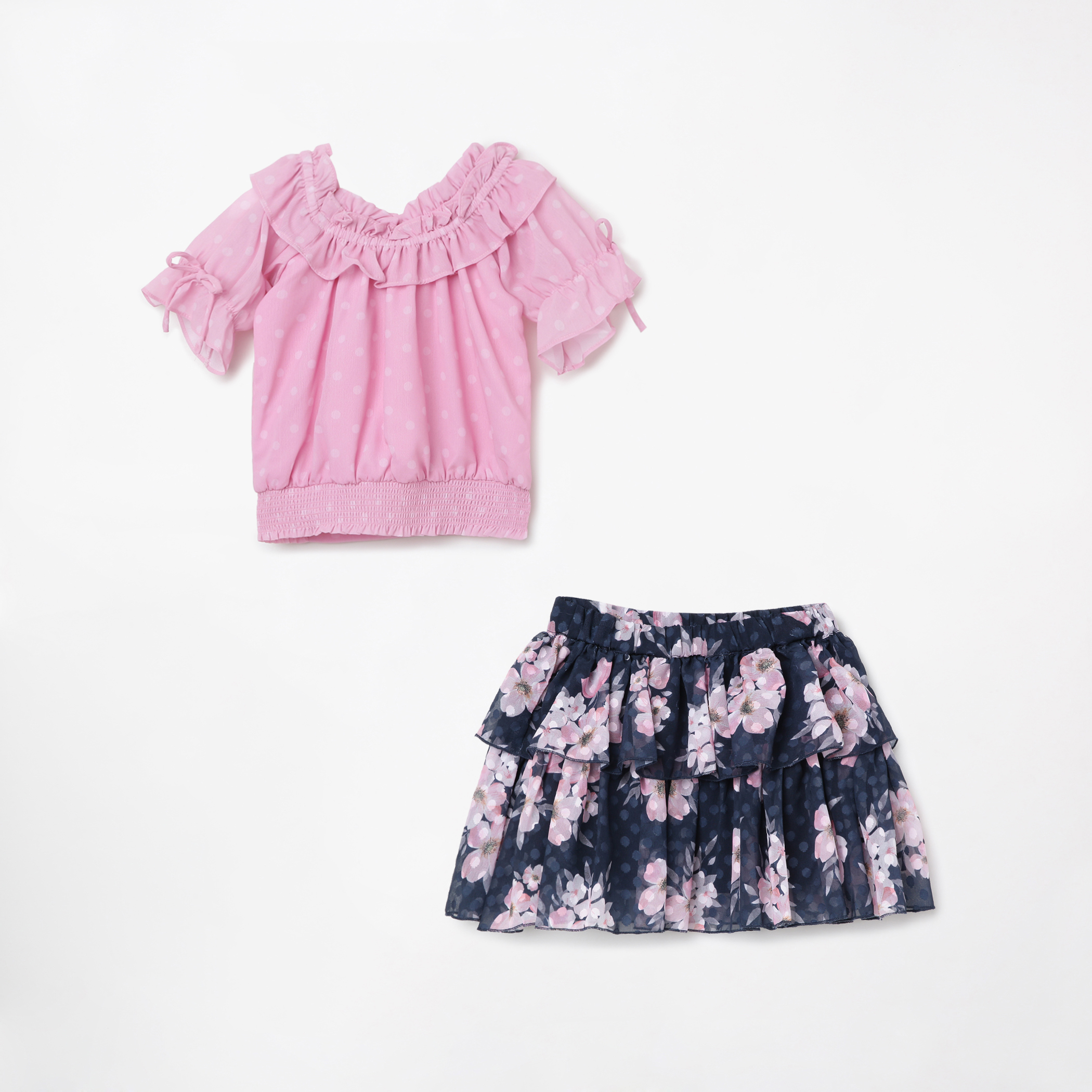 PEPPERMINT Girls Polka Dot Print Top With Elasticated Skirt