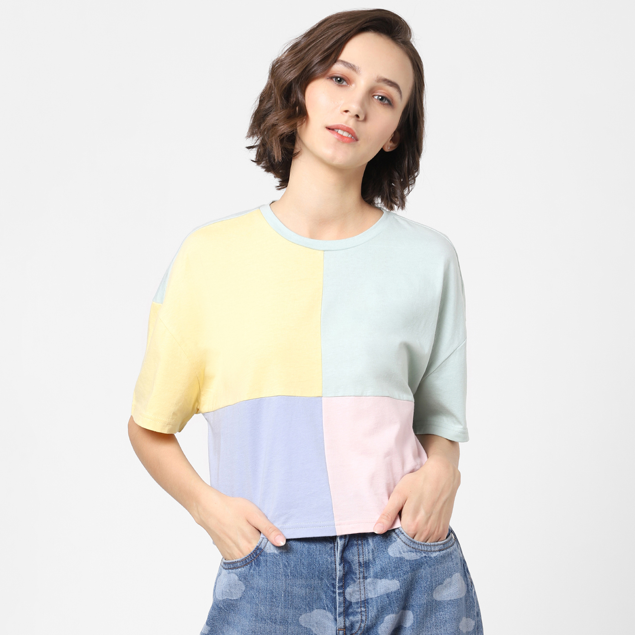 ONLY Women Colorblocked Round Neck T-shirt